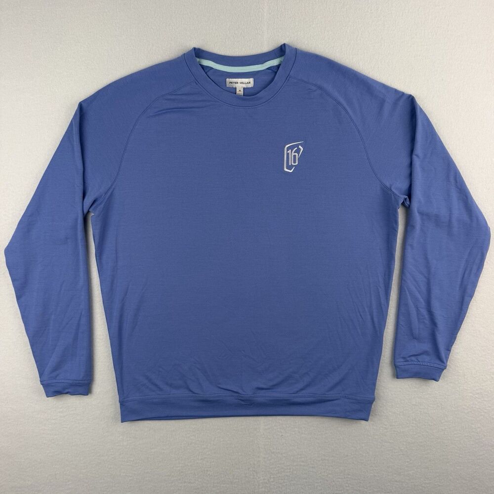 Peter Millar Mens Medium WM Phoenix Open Blue Performance Crewneck Pullover